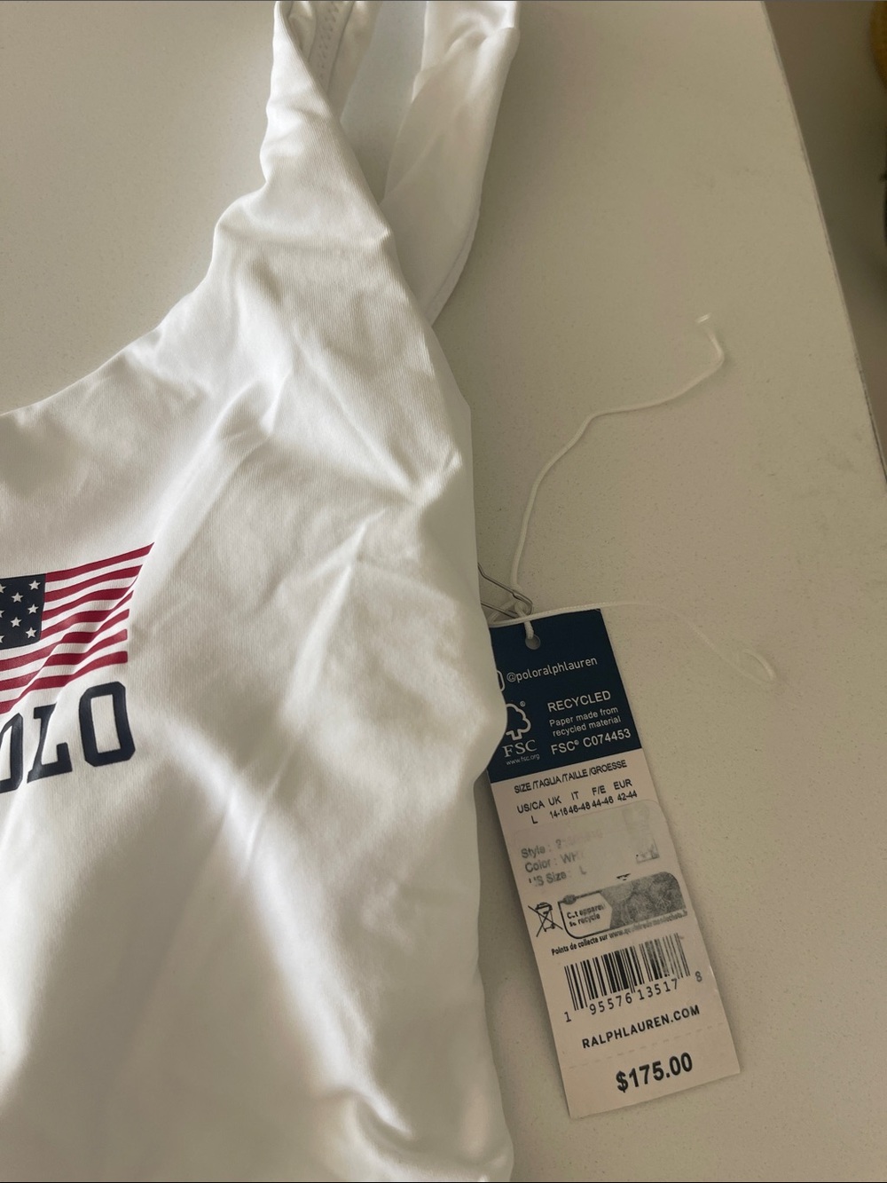 Polo by Ralph Lauren White One-Piece Swimsuit with Flag Chest Logo - Picture 2 of 4